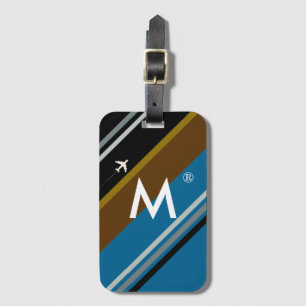 modern style striped custom monogram luggage tag