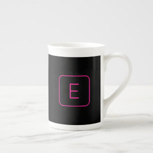 Modern Styled Initial Monogram Pink & Black Bone China Mug
