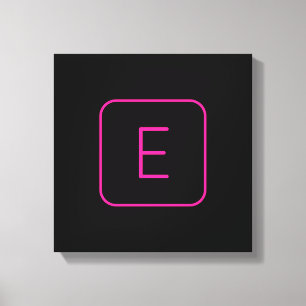 Modern Styled Initial Monogram Pink & Black Canvas Print