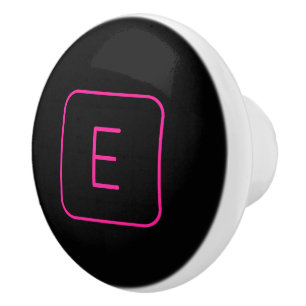 Modern Styled Initial Monogram   Pink & Black Ceramic Knob