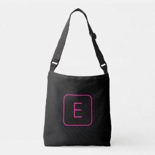 Modern Styled Initial Monogram Pink & Black Crossbody Bag
