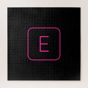 Modern Styled Initial Monogram Pink & Black Jigsaw Puzzle