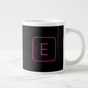 Modern Styled Initial Monogram Pink & Black Large Coffee Mug