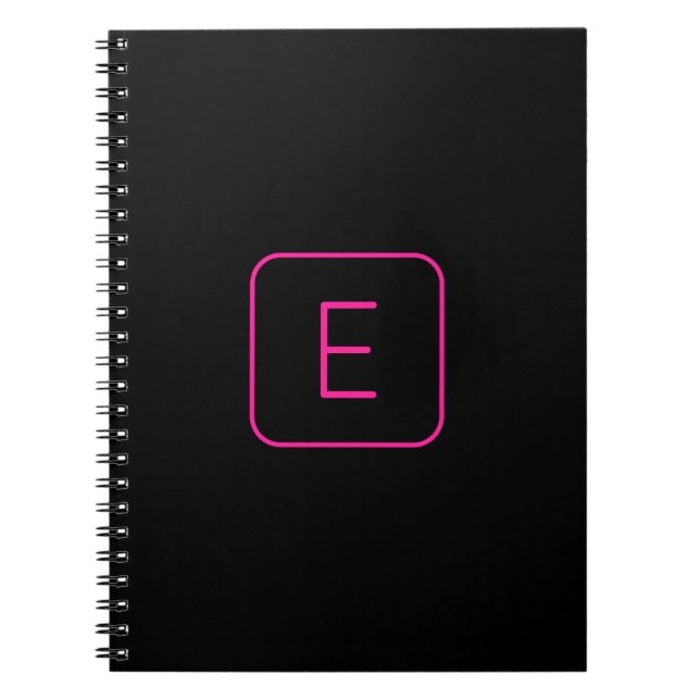 Modern Styled Initial Monogram | Pink & Black Notebook (Front)