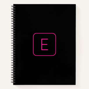 Modern Styled Initial Monogram Pink & Black Notebook