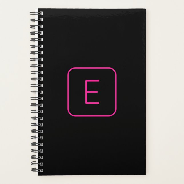 Modern Styled Initial Monogram | Pink & Black Planner (Front)