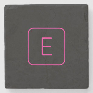 Modern Styled Initial Monogram Pink & Black Stone Coaster