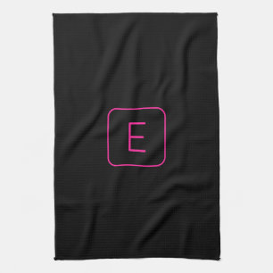 Modern Styled Initial Monogram Pink & Black Tea Towel