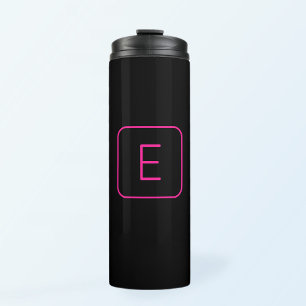 Modern Styled Initial Monogram   Pink & Black Thermal Tumbler