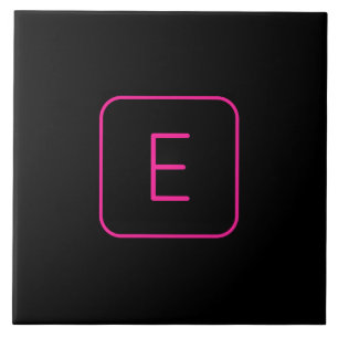 Modern Styled Initial Monogram   Pink & Black Tile