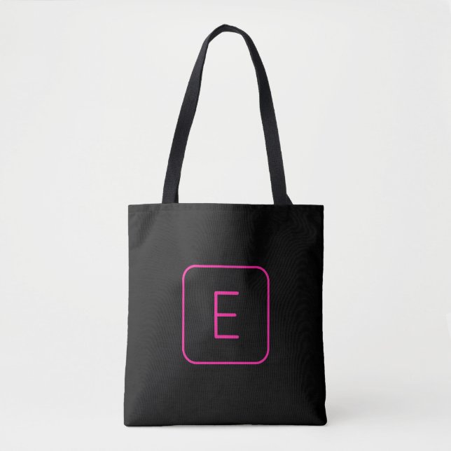 Modern Styled Initial Monogram | Pink & Black Tote Bag (Front)