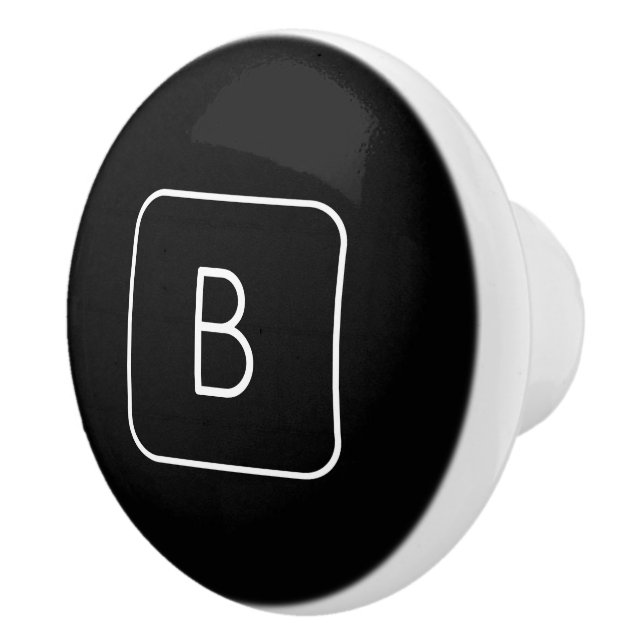 Modern Styled Initial Monogram | White & Black Ceramic Knob (Right)