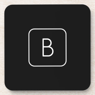 Modern Styled Initial Monogram White & Black Coaster