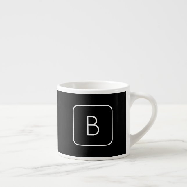 Modern Styled Initial Monogram | White & Black Espresso Cup (Right)