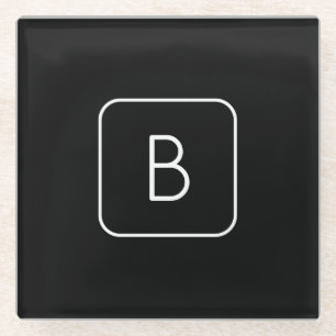 Modern Styled Initial Monogram White & Black Glass Coaster