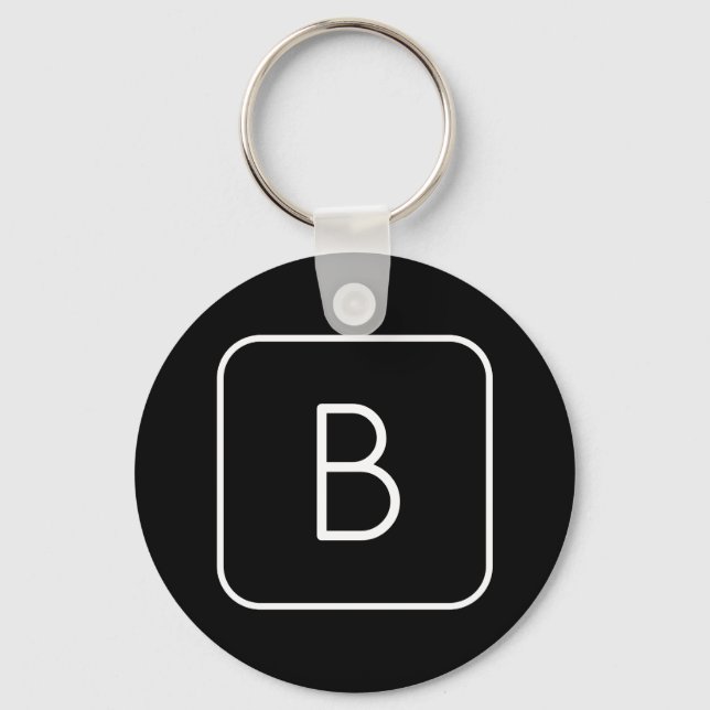 Modern Styled Initial Monogram | White & Black Key Ring (Front)