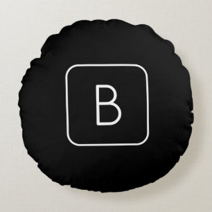 Modern Styled Initial Monogram   White & Black Round Cushion