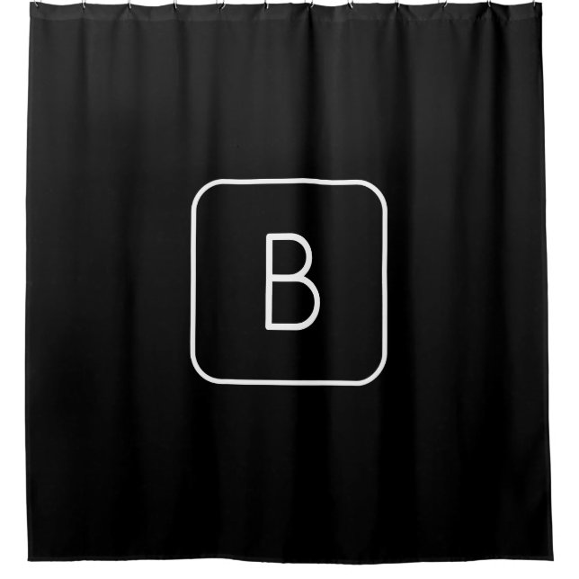 Modern Styled Initial Monogram | White & Black Shower Curtain (Front)