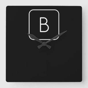 Modern Styled Initial Monogram   White & Black Square Wall Clock