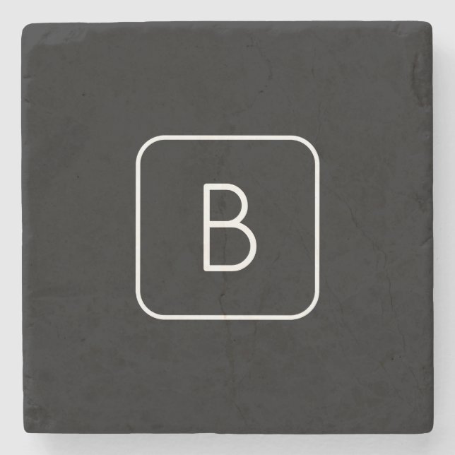 Modern Styled Initial Monogram | White & Black Stone Coaster (Front)