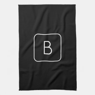 Modern Styled Initial Monogram   White & Black Tea Towel
