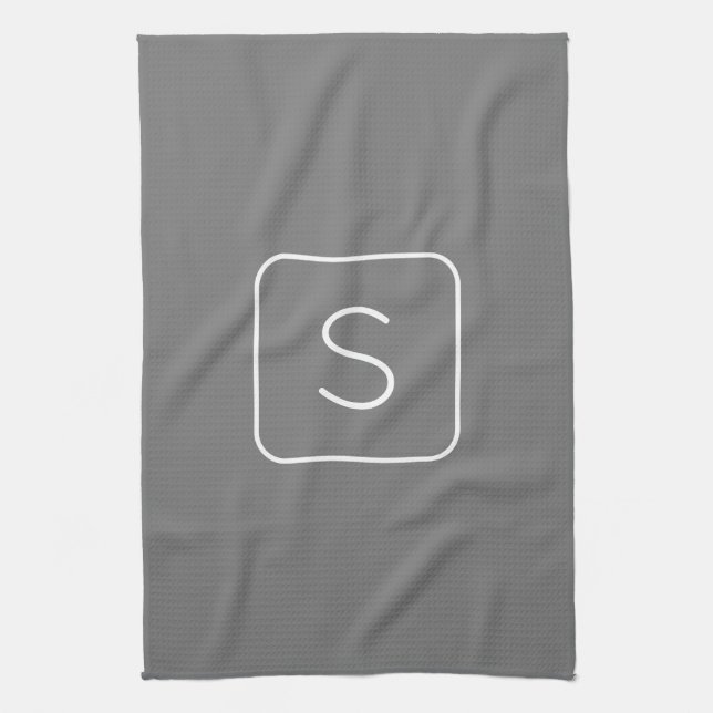 Modern Styled Initial Monogram | White & Grey Tea Towel (Vertical)