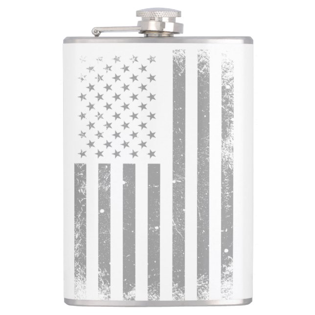 Modern Stylised Black USA Flag , Abstract Hip Flask (Front)