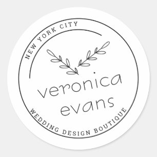Modern stylised botanical branches logo classic round sticker