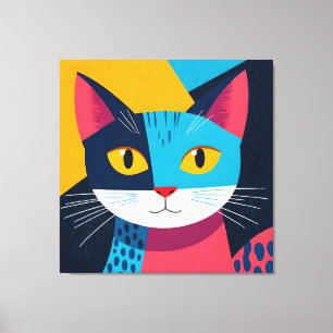 Modern Stylised Cat - Flat Graphic Art Canvas Print