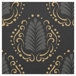 Modern Stylised Damasks In Grey & Gold Fabric