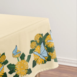 Modern Stylised Dandelion Butterflies Yellow Tablecloth