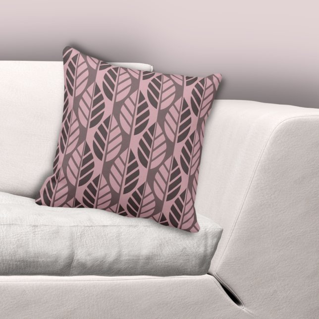 Modern Stylised Leaves Patterned Pink Cushion (Modern Stylized Leaves Patterned Pink Throw Pillow, Living Room
)