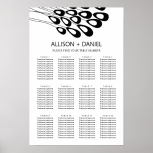 Modern Stylised Peocock Wedding Seating Chart Sign