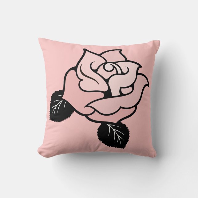 Modern Stylised Pink Rose Throw Pillow (Front)