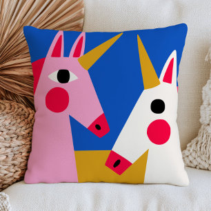 Modern Stylised Unicorns Colourful Maximalist Cushion
