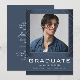 Modern Stylish 1 Photo Blue Graduation Announcement