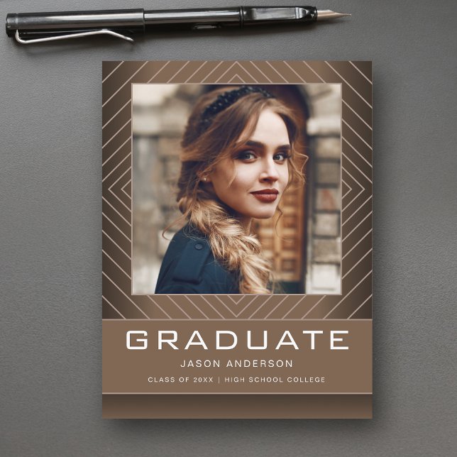 Modern Stylish 1 Photo Brown Tan Grad Announcement Postcard (Creator Uploaded)