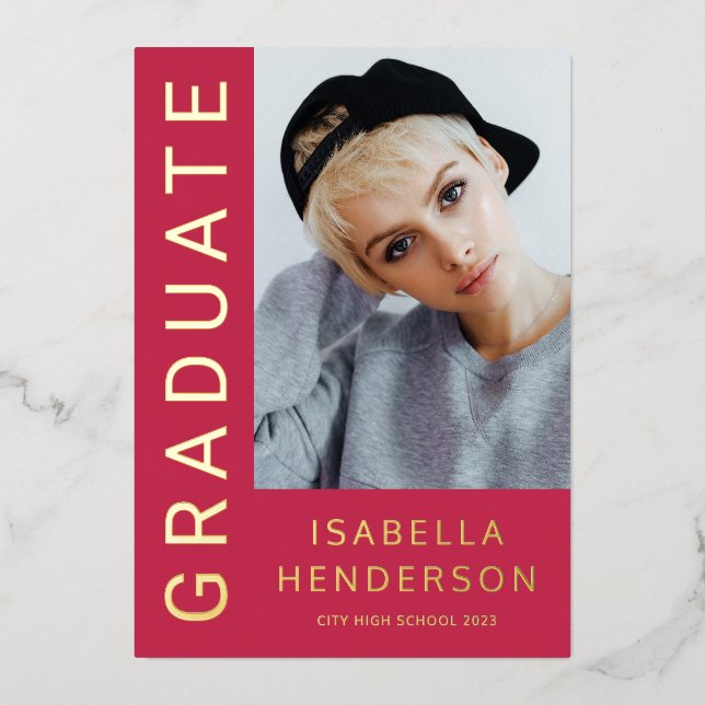 Modern Stylish 2 Photo Graduation Magenta Gold (Front)