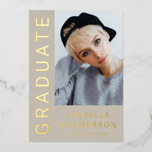Modern Stylish 2 Photo Graduation Taupe Brown Gold