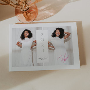 Modern Stylish   3 Photo Monogram Graduation Guest Book