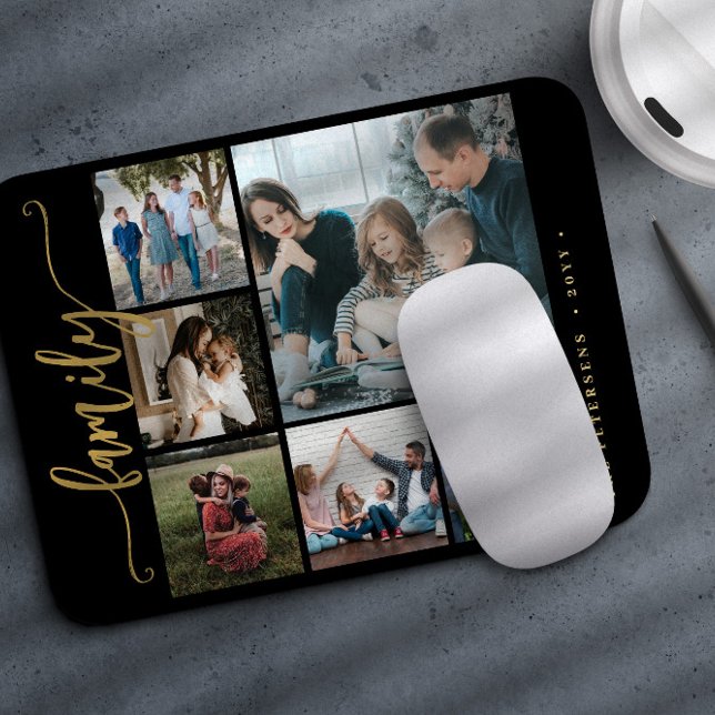 Modern stylish 6 photo collage family calligraphy mouse pad (Creator Uploaded)
