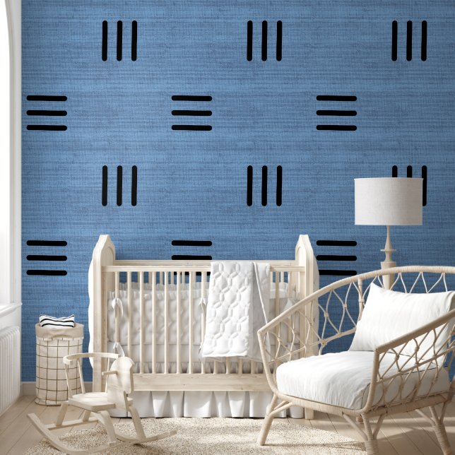 Modern Stylish African Mudcloth Light Blue Wallpaper (Kids)