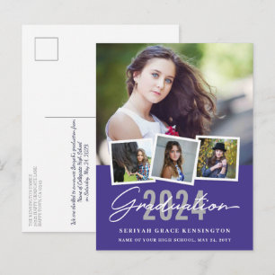 Modern Stylish Any Year Graduation 4 Photo Postcard