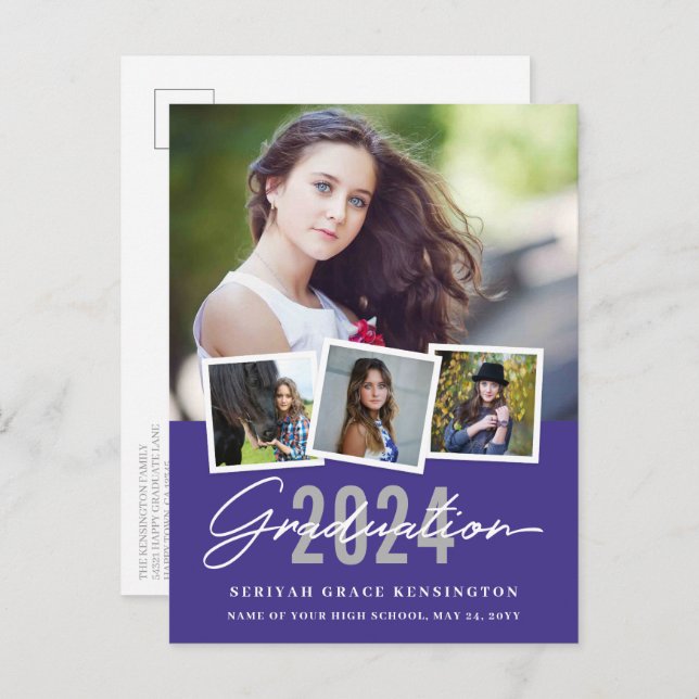 Modern Stylish Any Year Graduation 4 Photo Postcard (Front/Back)