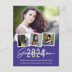 Modern Stylish Any Year Graduation 4 Photo Postcard