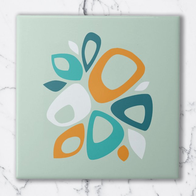 Modern Stylish Aqua Teal Orange Abstract Pattern Tile (Creator Uploaded)