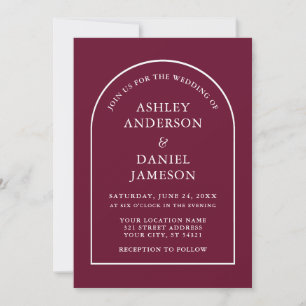 Modern Stylish Arch Burgundy Wedding Invitation