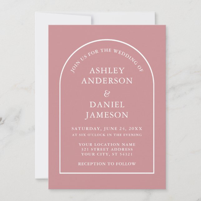 Modern Stylish Arch Dusty Rose Wedding Invitation (Front)