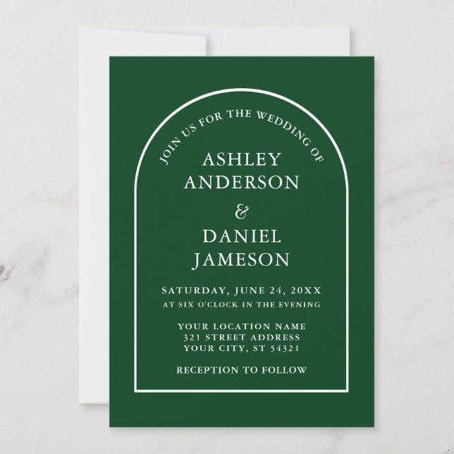 Modern Stylish Arch Green Wedding Invitation (Front)