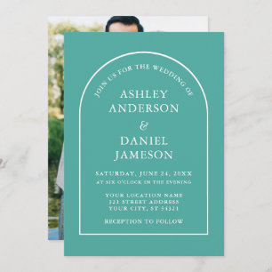 Modern Stylish Arch Teal Photo Wedding Invitation